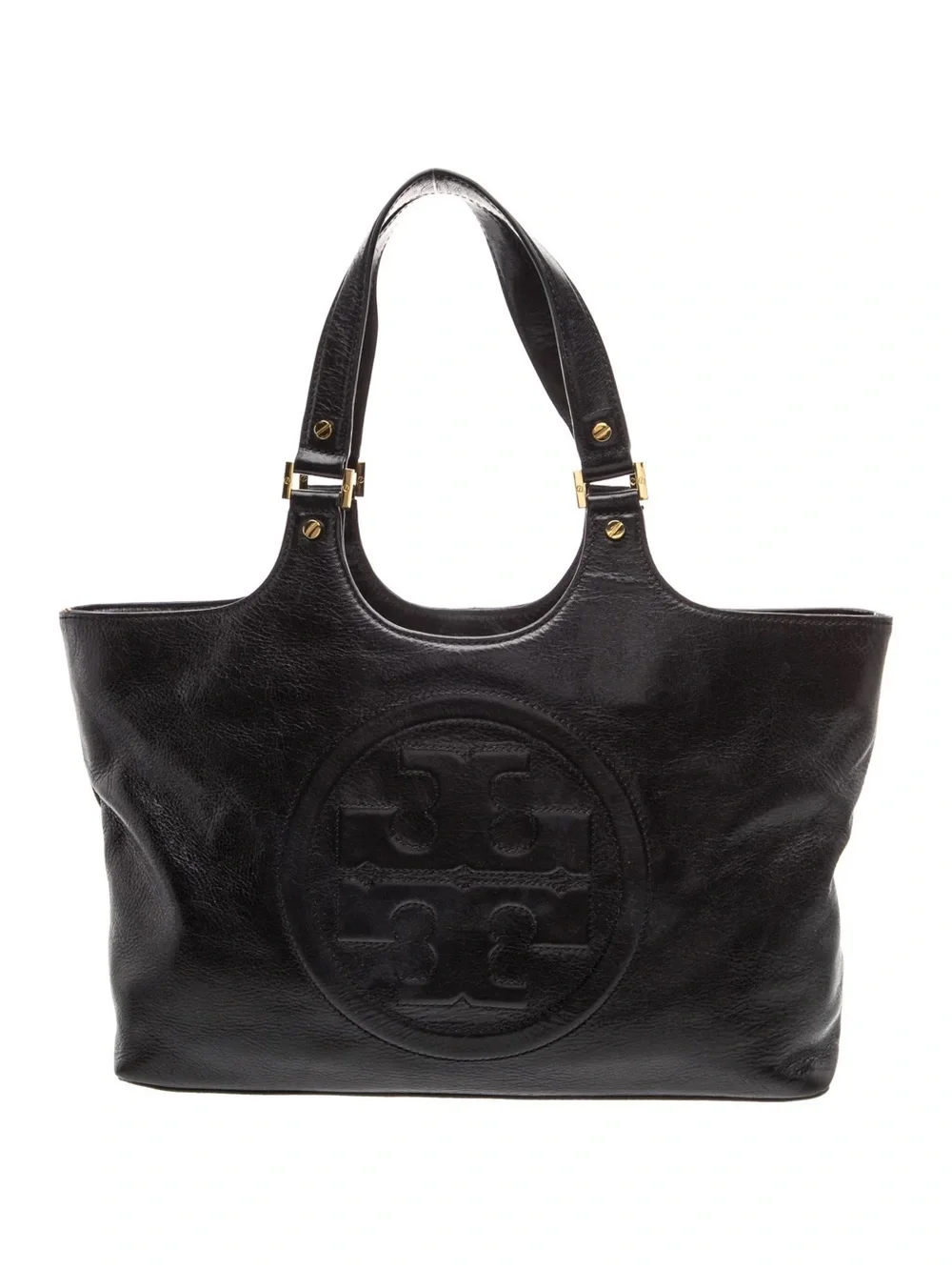 Tory Burch Bombe Black Leather Tote Bag